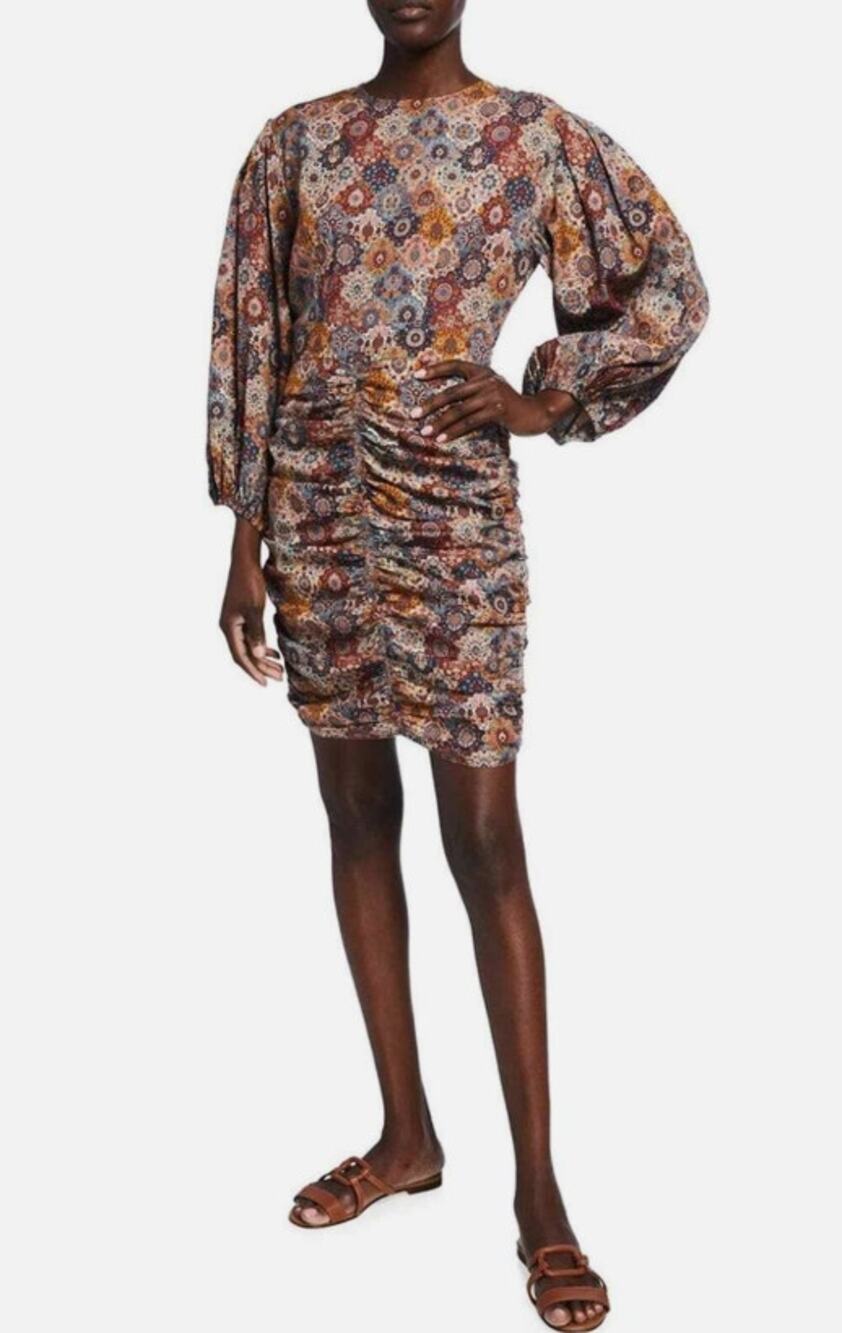 NWT Rhode Sasha Tabriz Print Long Sleeve Ruched Mini Dress Womens Small